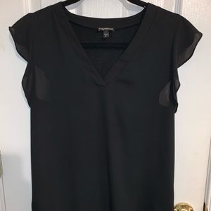 Mixed Fabric V-Neck Blouse